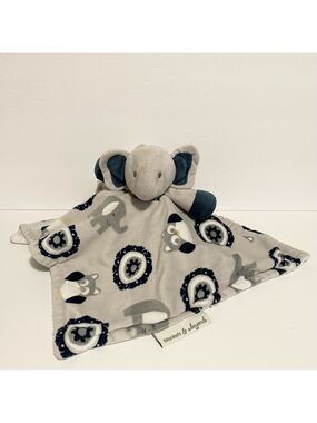 Blankets Beyond Elephant Lovey Blue White Print Security Plush Baby Soft Toy Boy